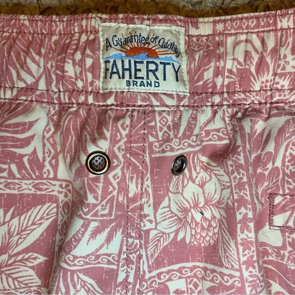 Faherty Swimwear Men’s XXL Pink Pull Swim Trunks Tropical Floral Beacon 7”